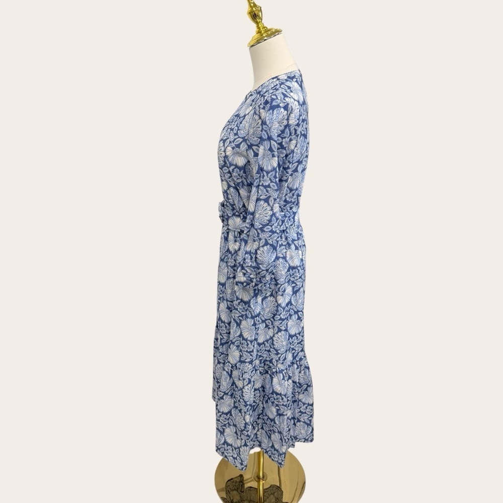 J. McLaughlin Small Cerina Silk Floral Print Belted Midi Dress Palmilla Blue NWT - Picture 6 of 16